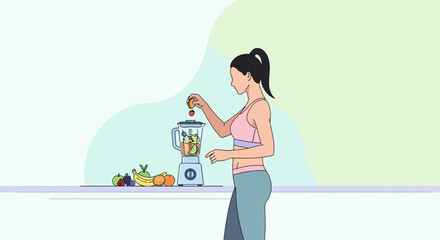 Woman Preparing Healthy Smoothie with Fresh Fruits for a Balanced Diet and Well-Being