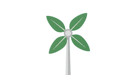 A stylized wind turbine with green leaves as blades, isolated on transparent background