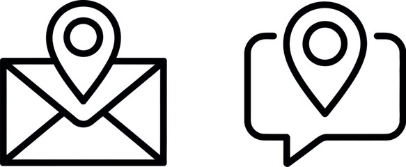 Email and chat icons with location pointers for contact and navigation silhouette
