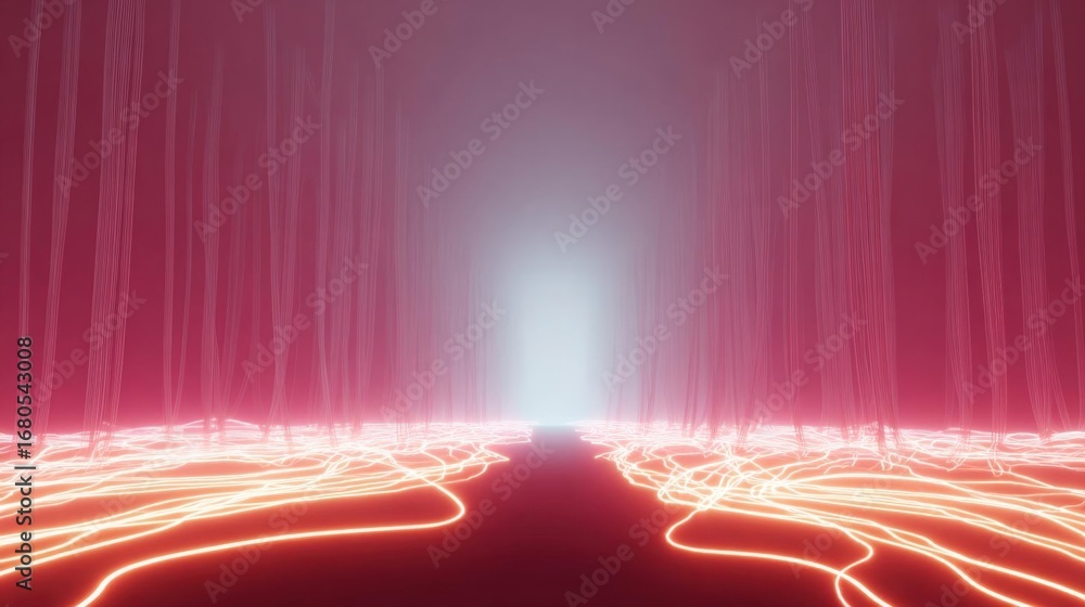 Poster abstract digital art piece that appears to be a futuristic or sci-fi scene. the background is a deep