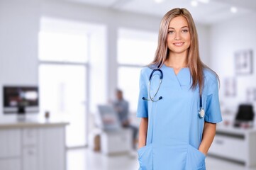 Healthcare portrait of nurse or doctor in hospital