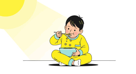 Youngster Eating Cereal Under Sunlight Depicting Healthy Eating And Balanced Breakfast