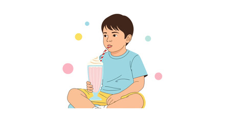 Youngster Enjoying Creamy Beverage, Simple Illustration Depicting Casual Moment and Refreshment