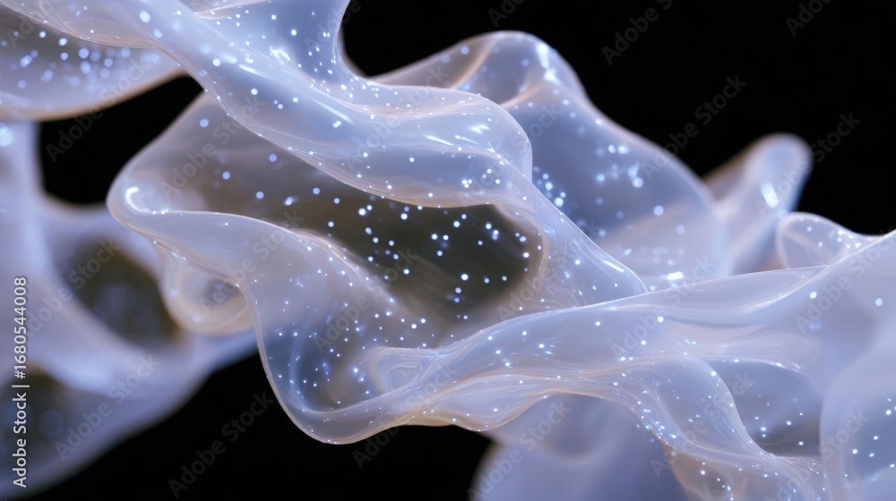 Poster abstract digital art piece that appears to be made up of a series of curved lines and curves.
