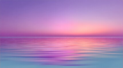 A serene seascape, painted with soft pastel hues of pink, purple, and blue, showcases a tranquil sunrise or sunset over calm water.
