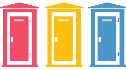 Colorful Portable Toilets in Red, Yellow and Blue