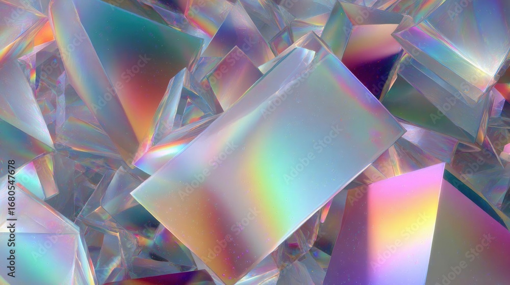 Poster abstract digital art piece that appears to be made up of multiple triangular shapes. the shapes are 