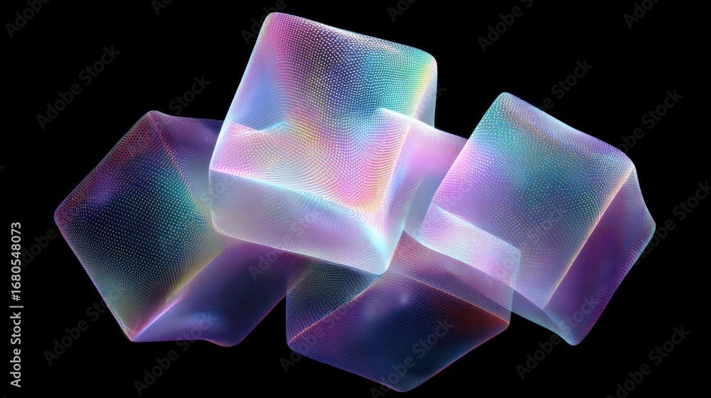 Poster abstract digital art piece that appears to be made up of three cubes. the cubes are arranged in a tr