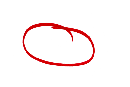 Round doodle drawn with red marker on transparent background