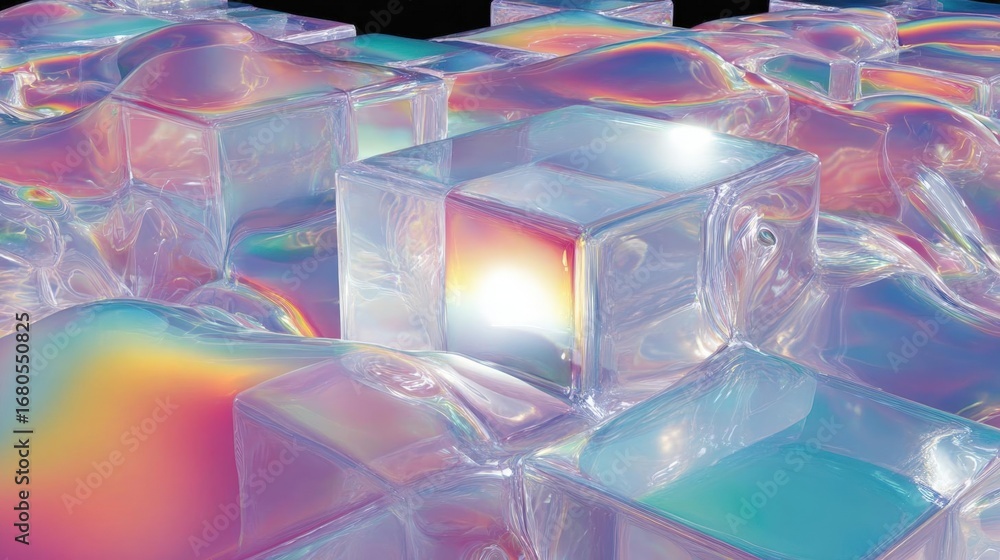 Poster abstract digital art piece that appears to be made up of multiple cubes of different sizes and color