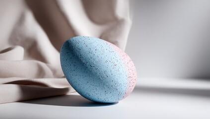 Pastel-colored speckled egg on light background