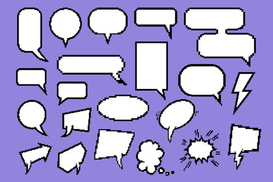 Set of mosaic vintage talk bubbles. Pixel speech balloons. Pixel art dialogue box. Vector illustration