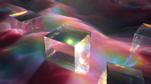 Abstract digital art piece that appears to be made up of multiple cubes of different sizes and shapes.