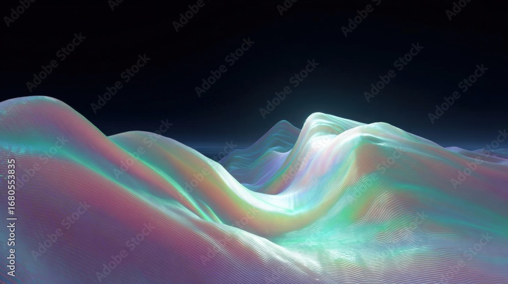 Poster abstract digital art piece that appears to be a 3d rendering of a wave-like structure.
