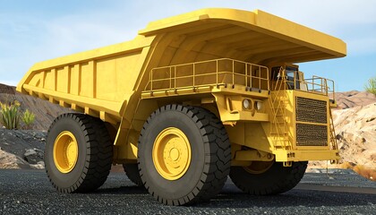 Obraz premium Large yellow mining dump truck in desert setting