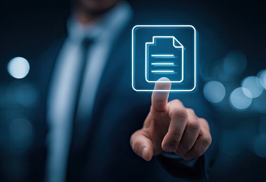 A person in a suit touches a glowing document icon (1)