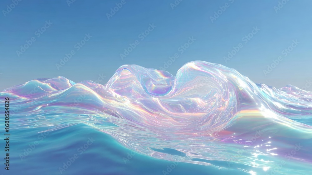 Poster abstract digital art piece that appears to be a wave or ocean scene. the wave is made up of multiple