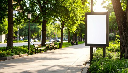 empty sign billboard post in the park forest wood template