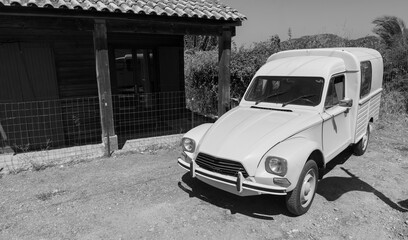 black and white old vintage retro car