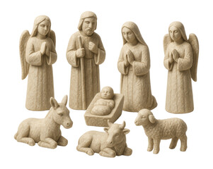 Hand-carved stone nativity set with rough texture