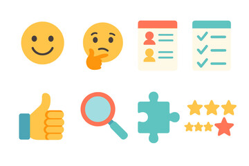 Children's Personality Icons. Flat vector mini-illustrations personality test in colors children's illustrations: smiling face,