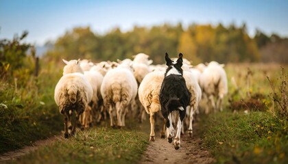 Obraz premium Sheepdog herding sheep
