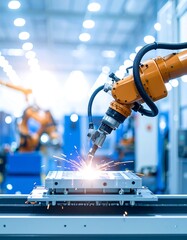 Industrial robot welding in a factory