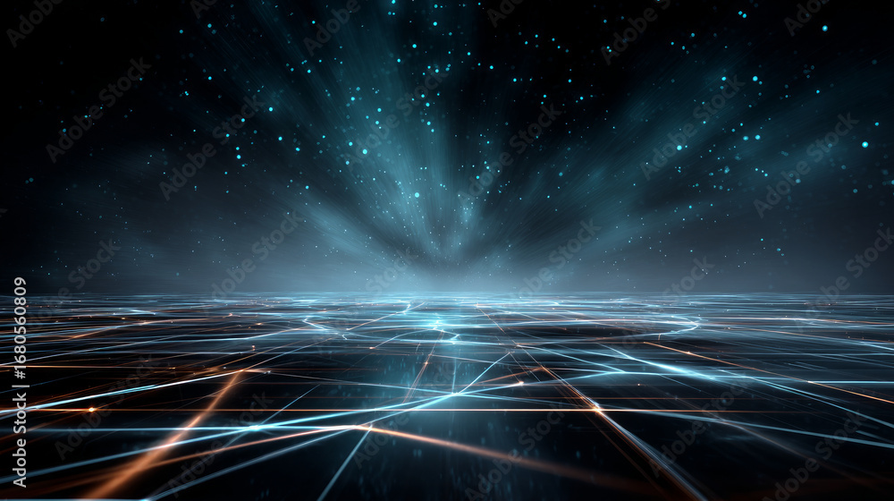 Aufkleber dark, empty world minimalistic virtual futuristic reality with geometric shapes and floating structu