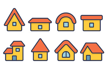 Colorful Roof Icons. Flat vector mini-illustrations roof shapes and angles in colors children's illustrations: steep roof, low