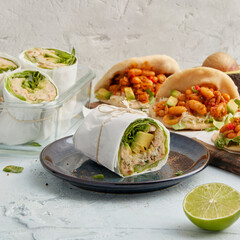 Salad wrap and bean tortilla