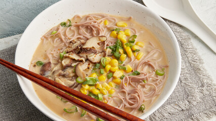 Ramen with corn and shiitake mushrooms