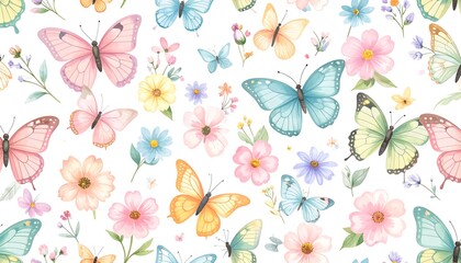 Pastel butterflies and flowers pattern