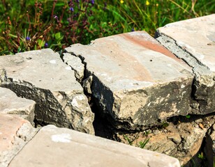 Damaged paving stones with cracks