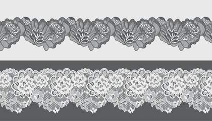 Black and white large floral lace trim with irregular edges