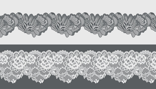 Black and white large floral lace trim with irregular edges