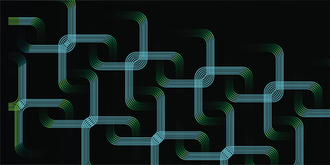 Abstract network of interconnected blue and green pipes against a dark background.