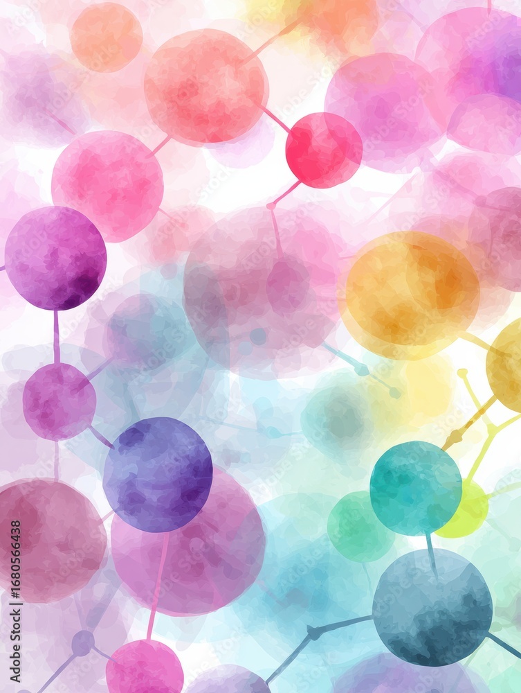 Poster colorful abstract design featuring interconnected circles in various shades and sizes creating a dyn