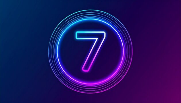 Neon Number Seven in a Glowing Circle on Dark Gradient Background