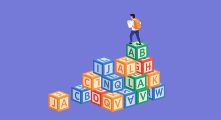 Fototapeta premium People climbing letter cubes for success