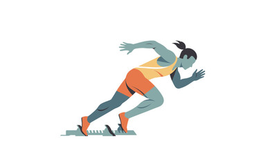 Vector Illustration of a Sprinter in Starting Position, Ready to Race.