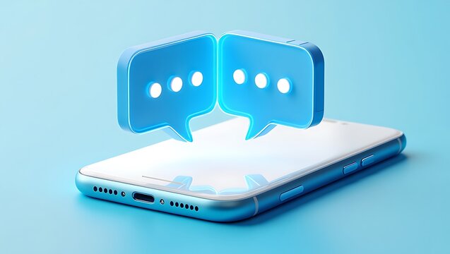 Smartphone with blue chat bubbles conveys online communication and social networking concept for modern digital interaction and virtual connections