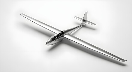 Silver Glider Aircraft with High Aspect Ratio Wings and Cockpit on White Background
