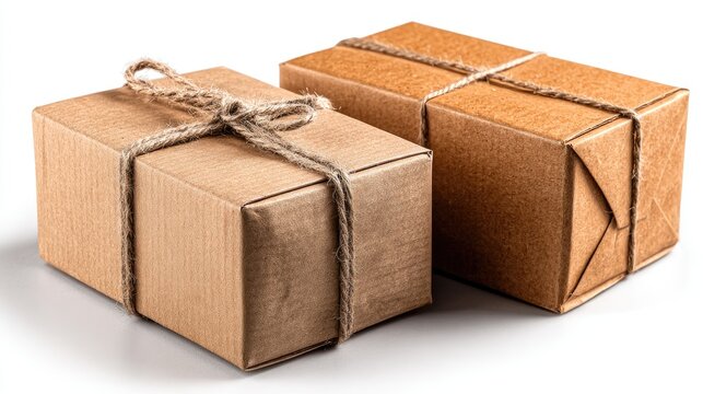 Two kraft paper boxes tied with twine