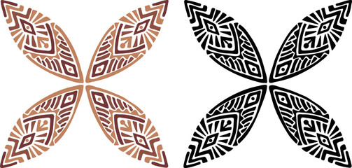 Artistic hand drawn illustration of African decorative ornament. Vector drawing ethnic pattern isolated on white background. Black and white and colored tribal art for bohemian interior printing.