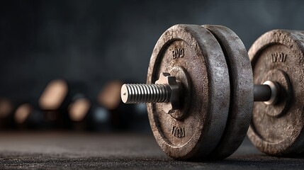 Fototapeta premium Dumbbell, Spa Stones, and Towels Arranged in Wellness Setting with Blurred Gym Background