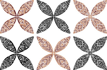 Artistic hand drawn illustration of African decorative ornament. Vector drawing ethnic pattern isolated on white background. Black and white and colored tribal art for bohemian interior printing.