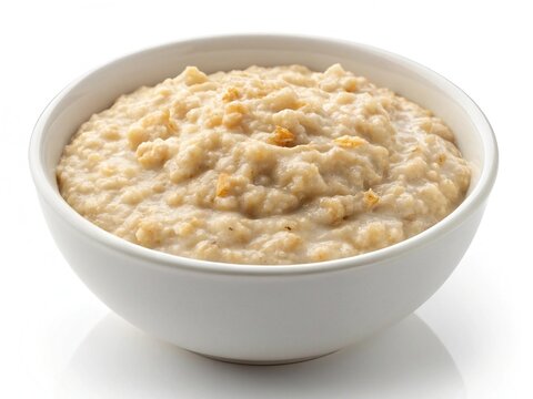 Warm and comforting bowl of oatmeal breakfast food prepared and served fresh white background
