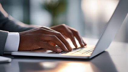 Close-up of dark-skinned hands typing on a laptop (6)
