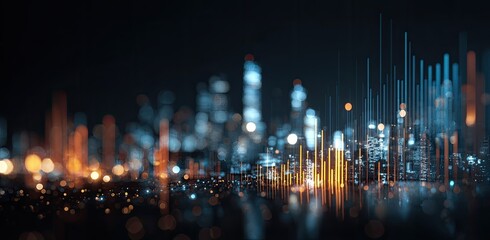 Blurry cityscape with data visualizations