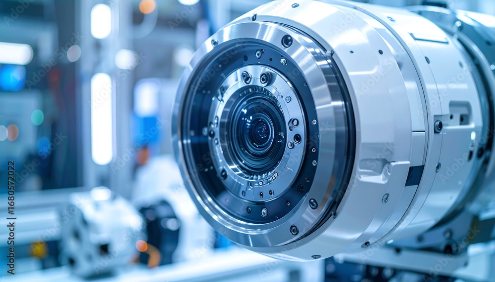 Aufkleber robotic eye: a close-up view of a sophisticated robotic eye, showcasing the intricate details of adv